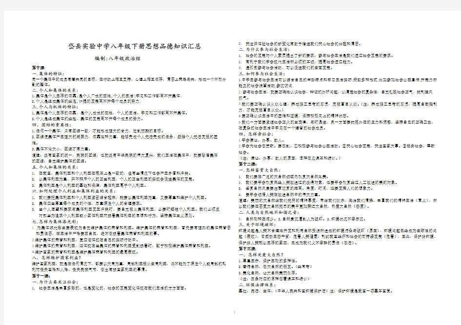 鲁教版八年级思想品德下册知识点归纳