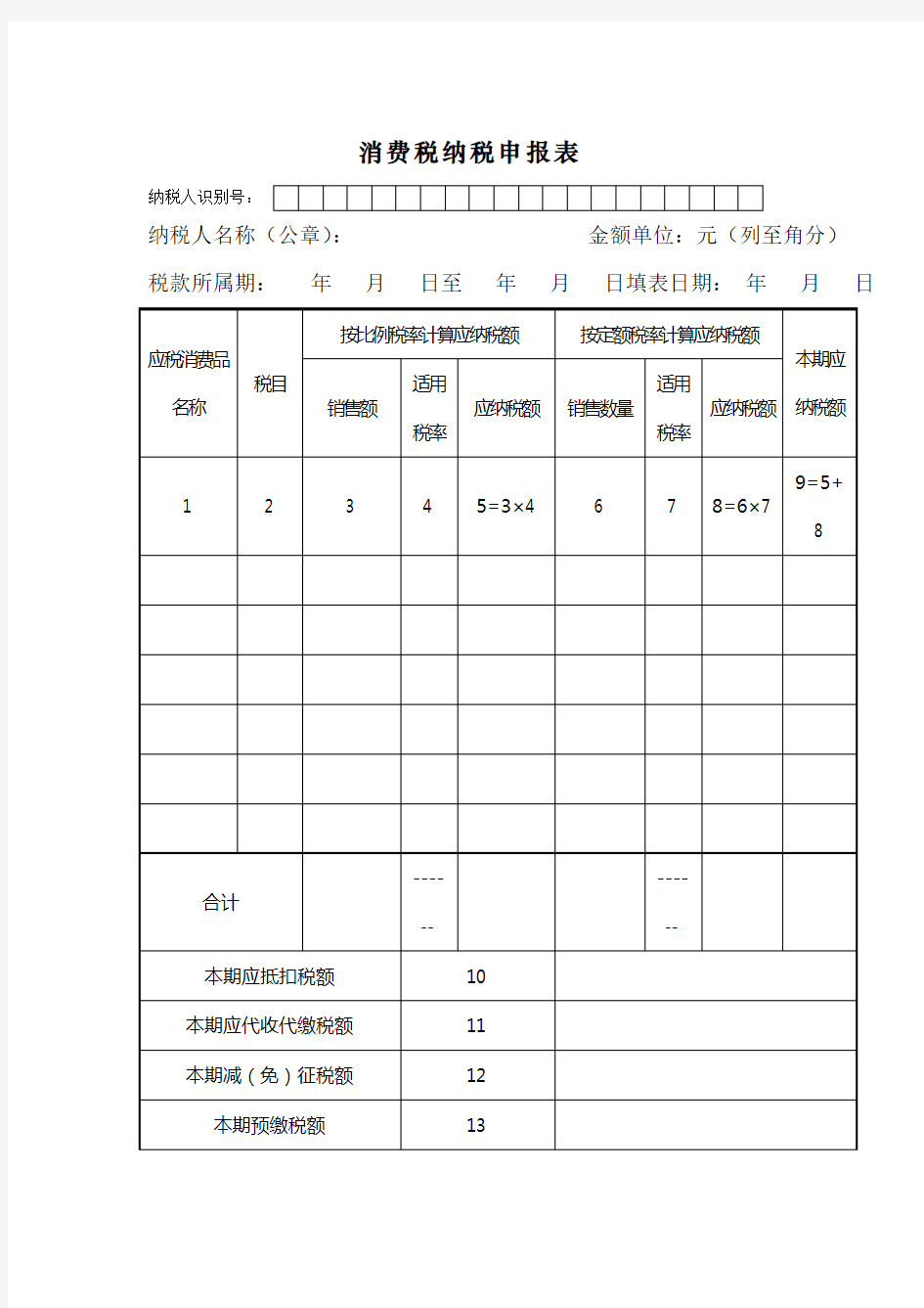 消费税表格