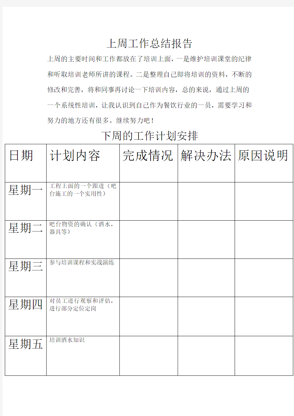 周工作总结及下周计划