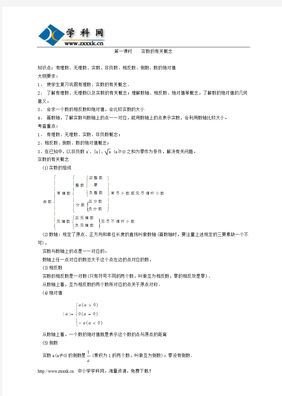 2011年第一轮复习基础知识+考查题型第01课  实数的有关概念