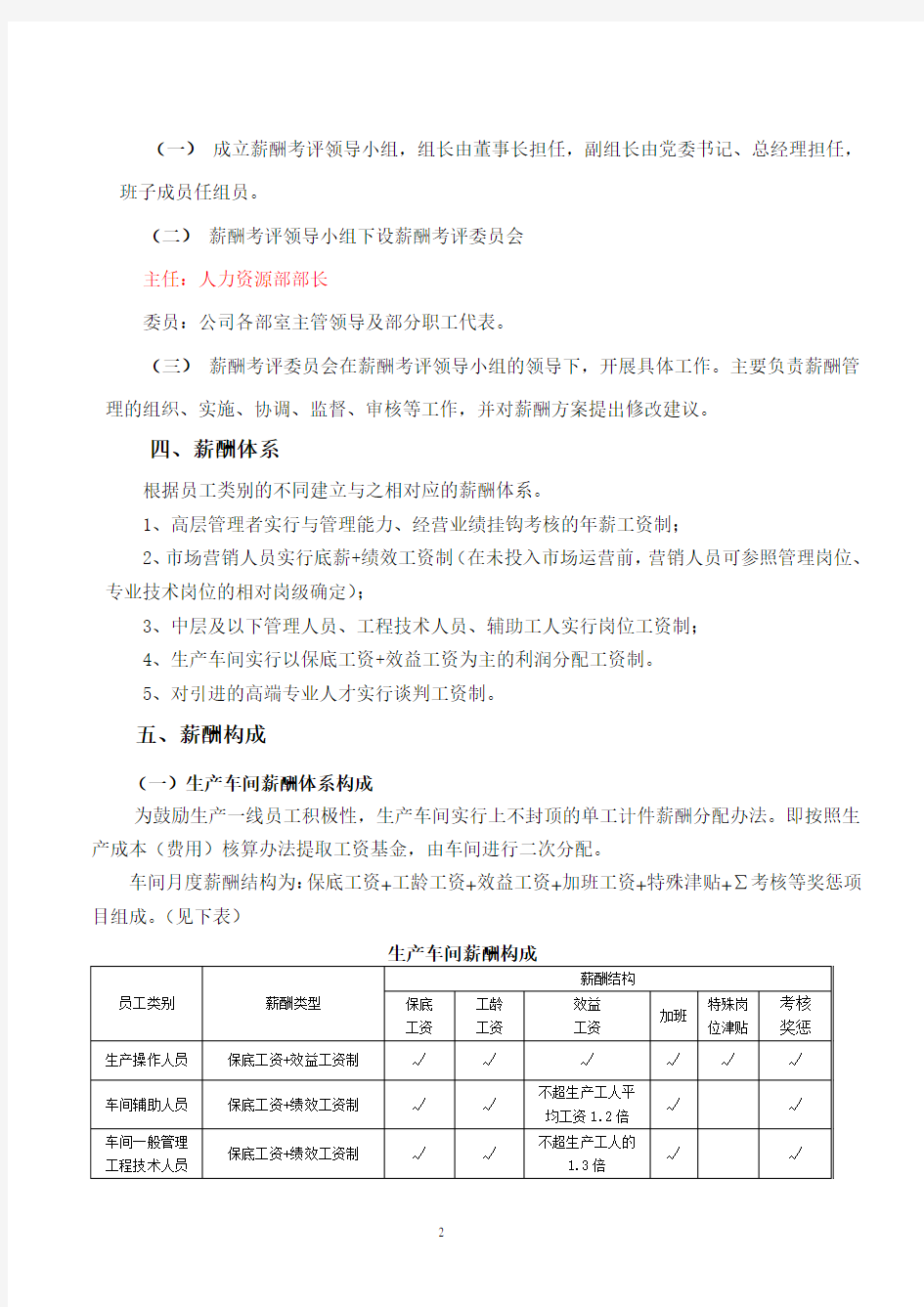 薪酬调整方案