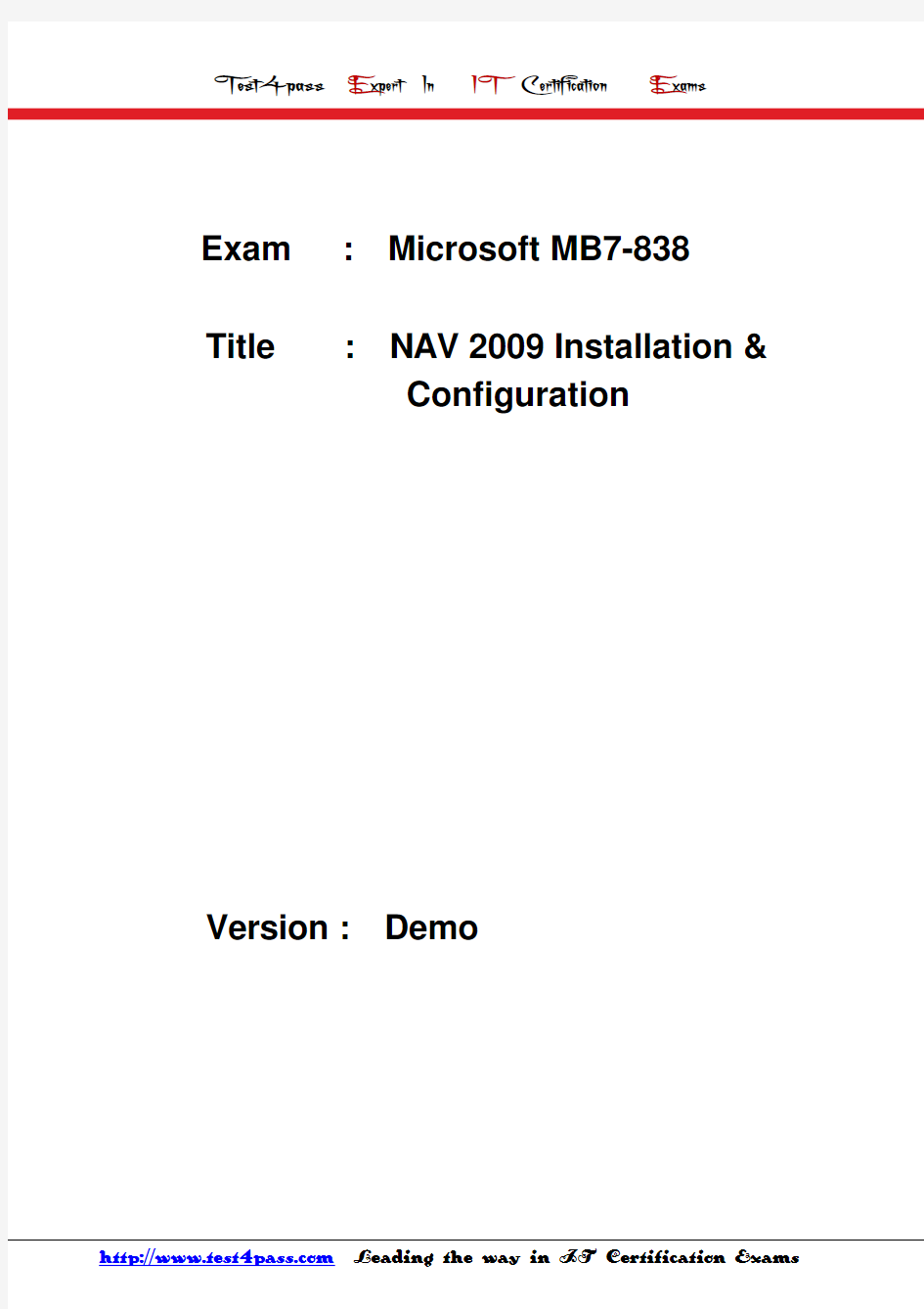 Test4pass Microsoft MB7-838 exam dumps vce  free download