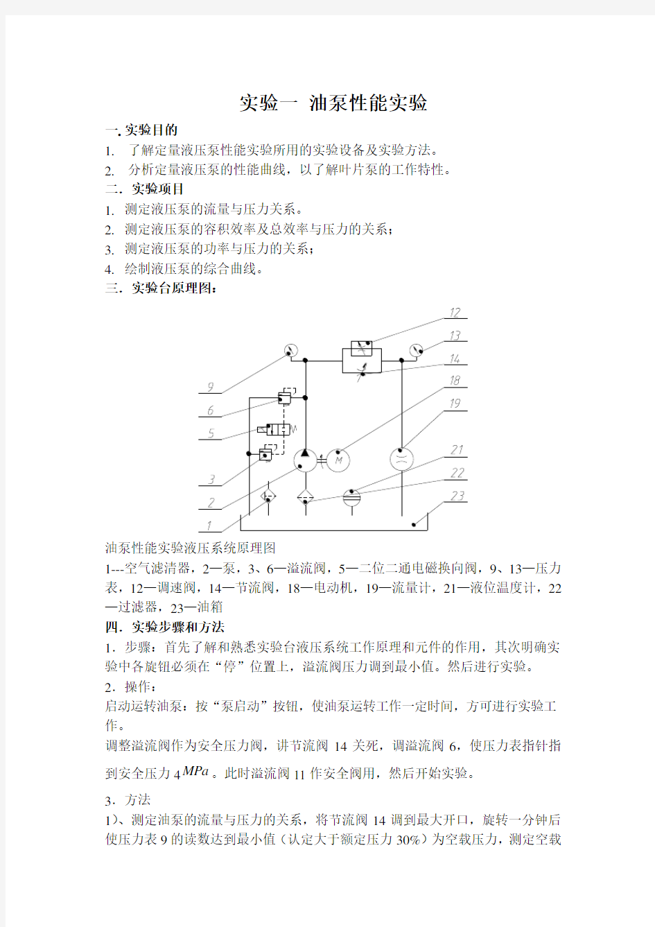 实验一 油泵性能实验