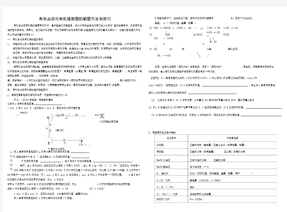 有机合成与有机推断题的解题方法和技巧