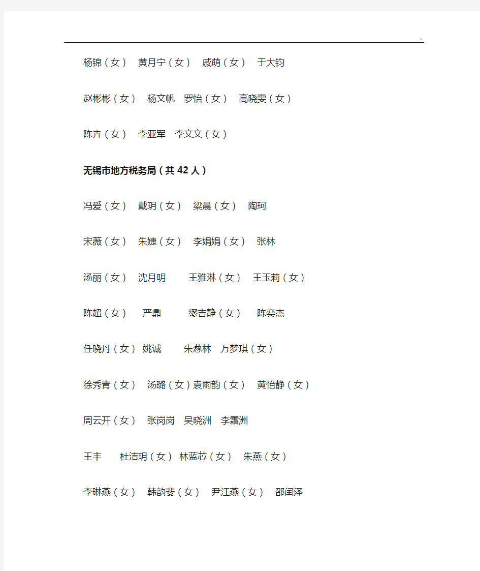 江苏地区地方税务局拟录用公务人员名单资料