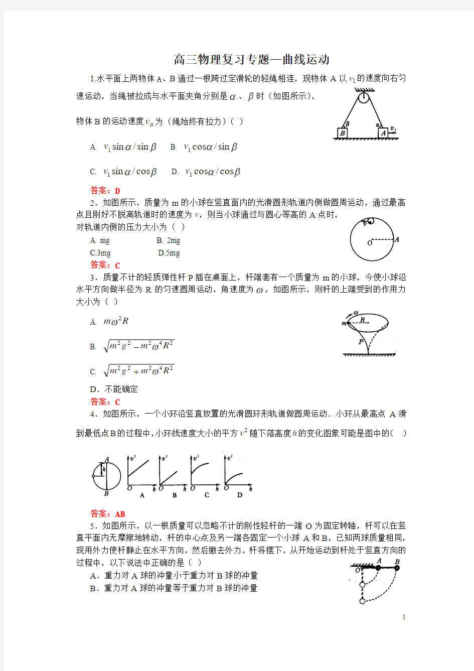 高三物理复习专题—曲线运动