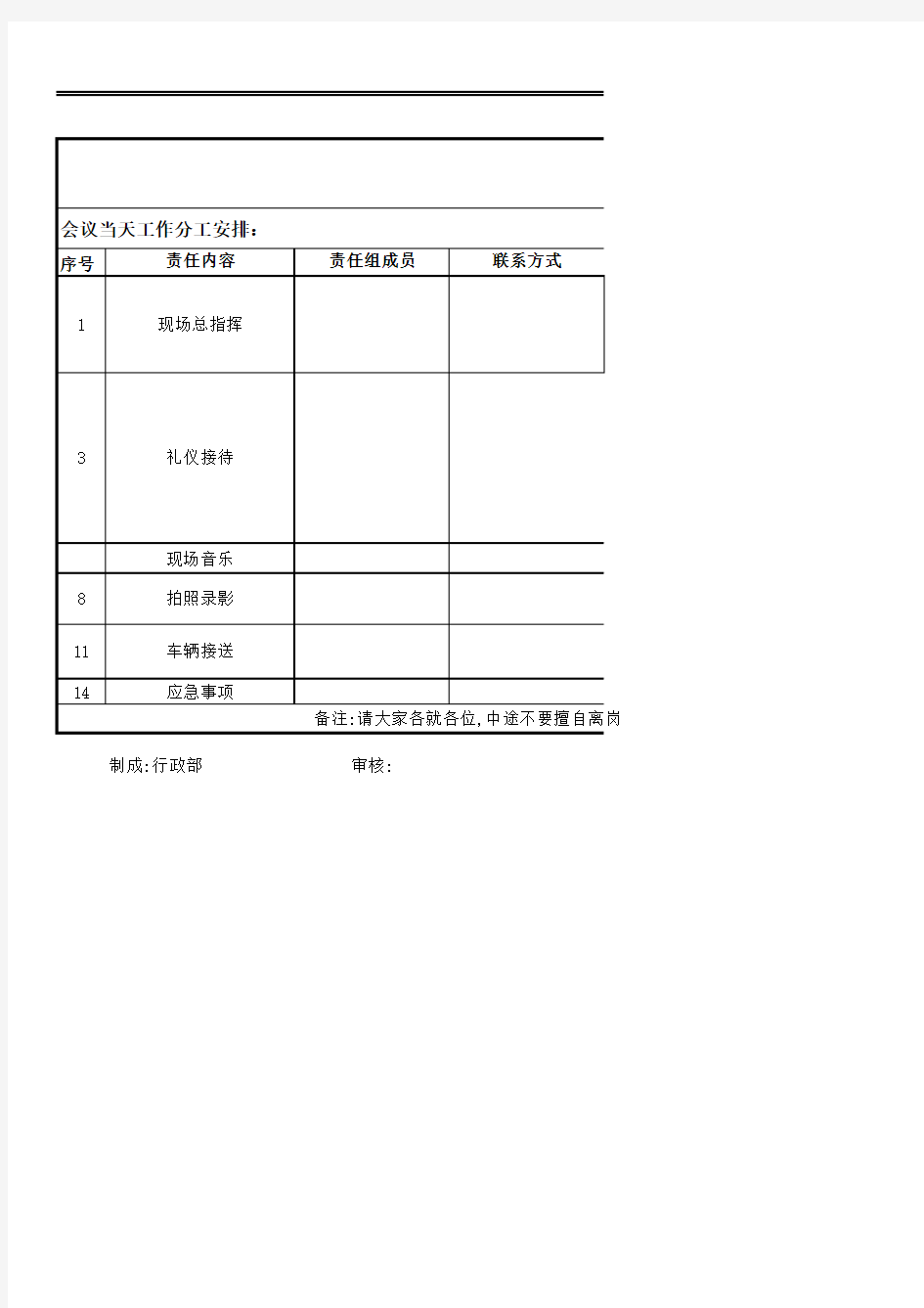 推荐-会议工作人员安排表 精品