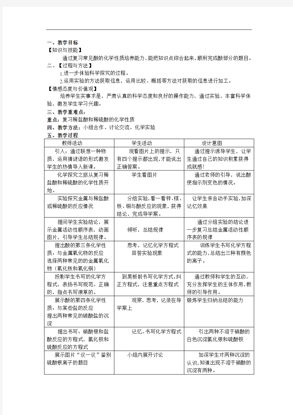 酸的化学性质教案