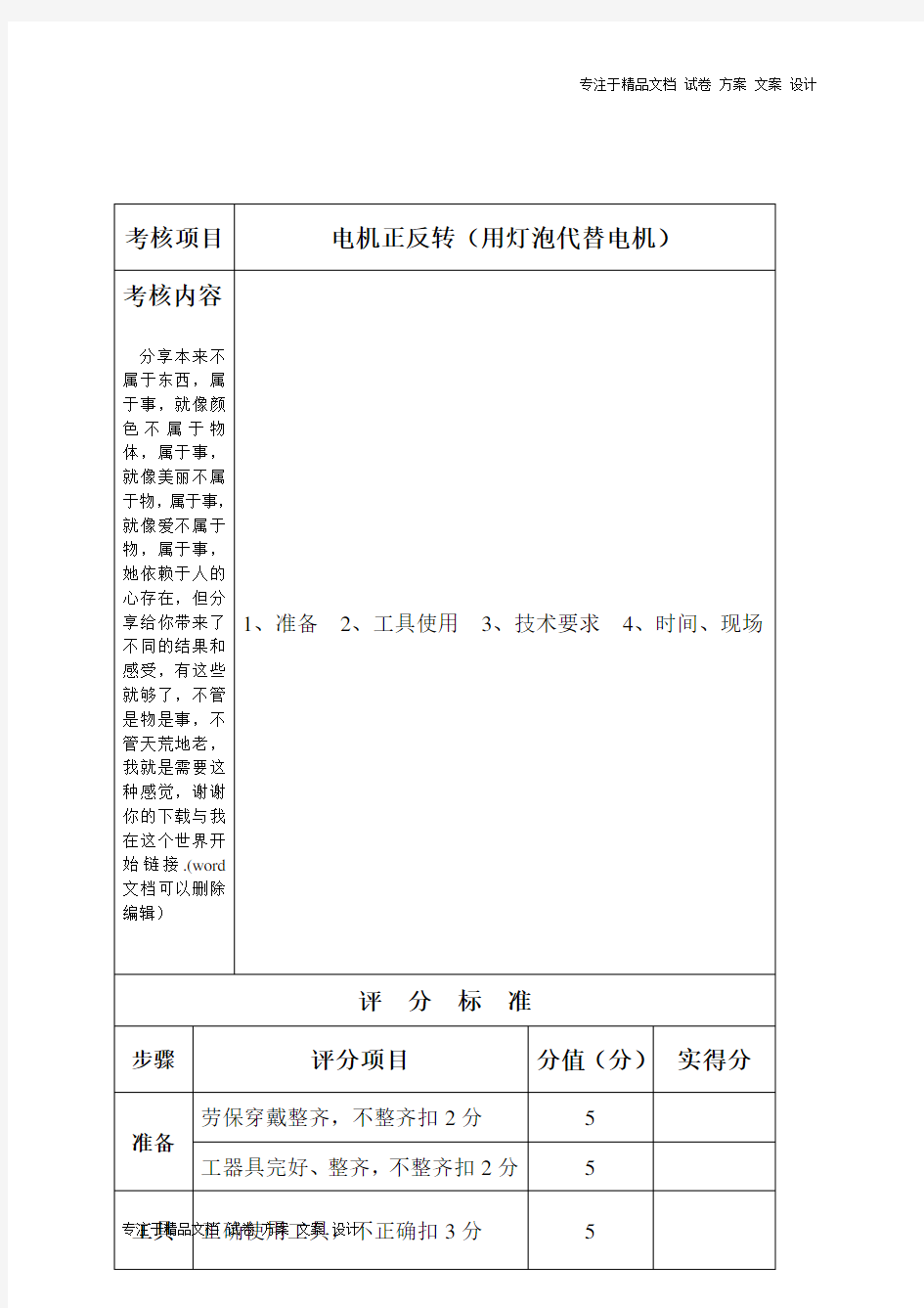 电气技术比武实际操作标准