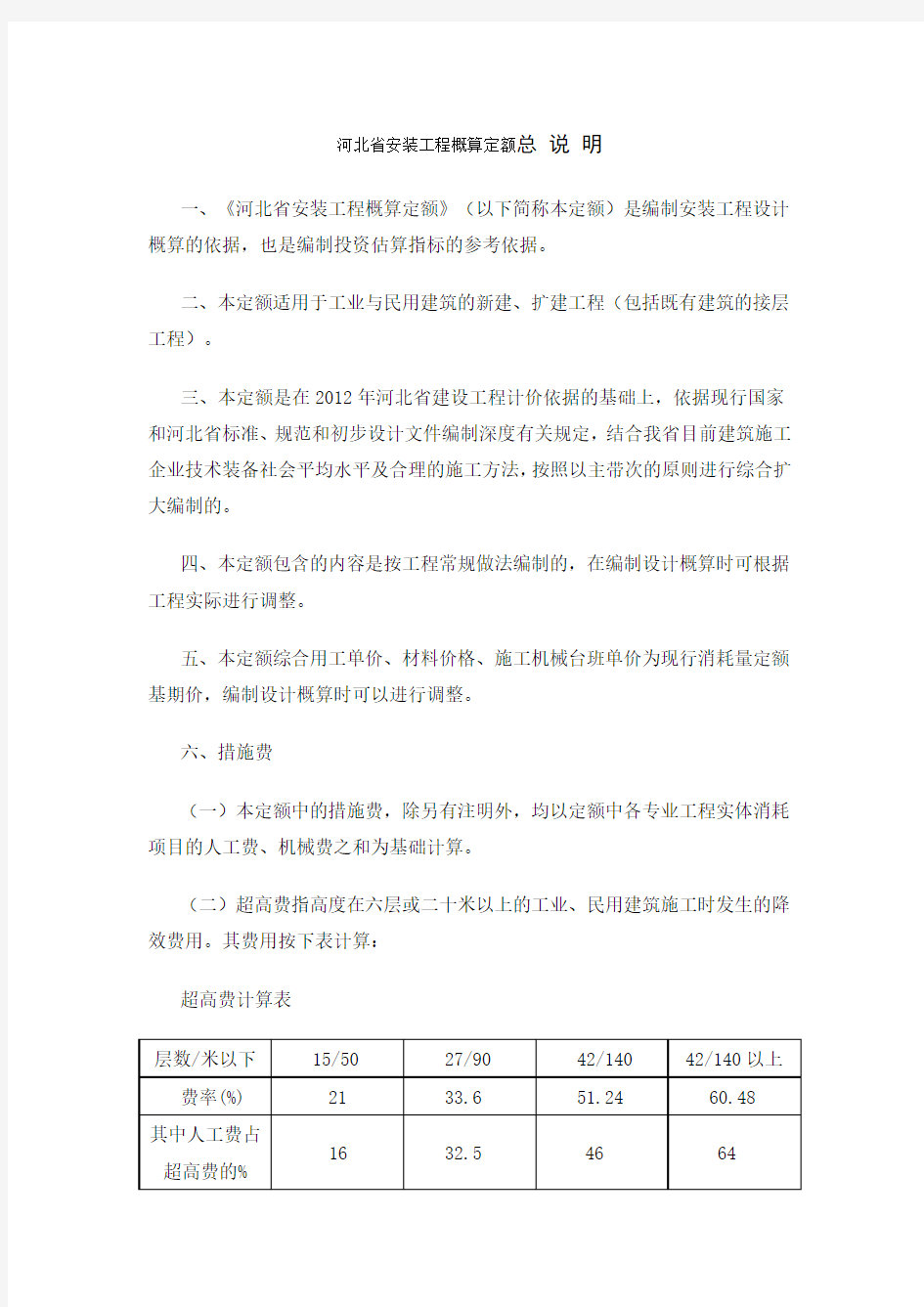 河北省2018安装工程概算定额