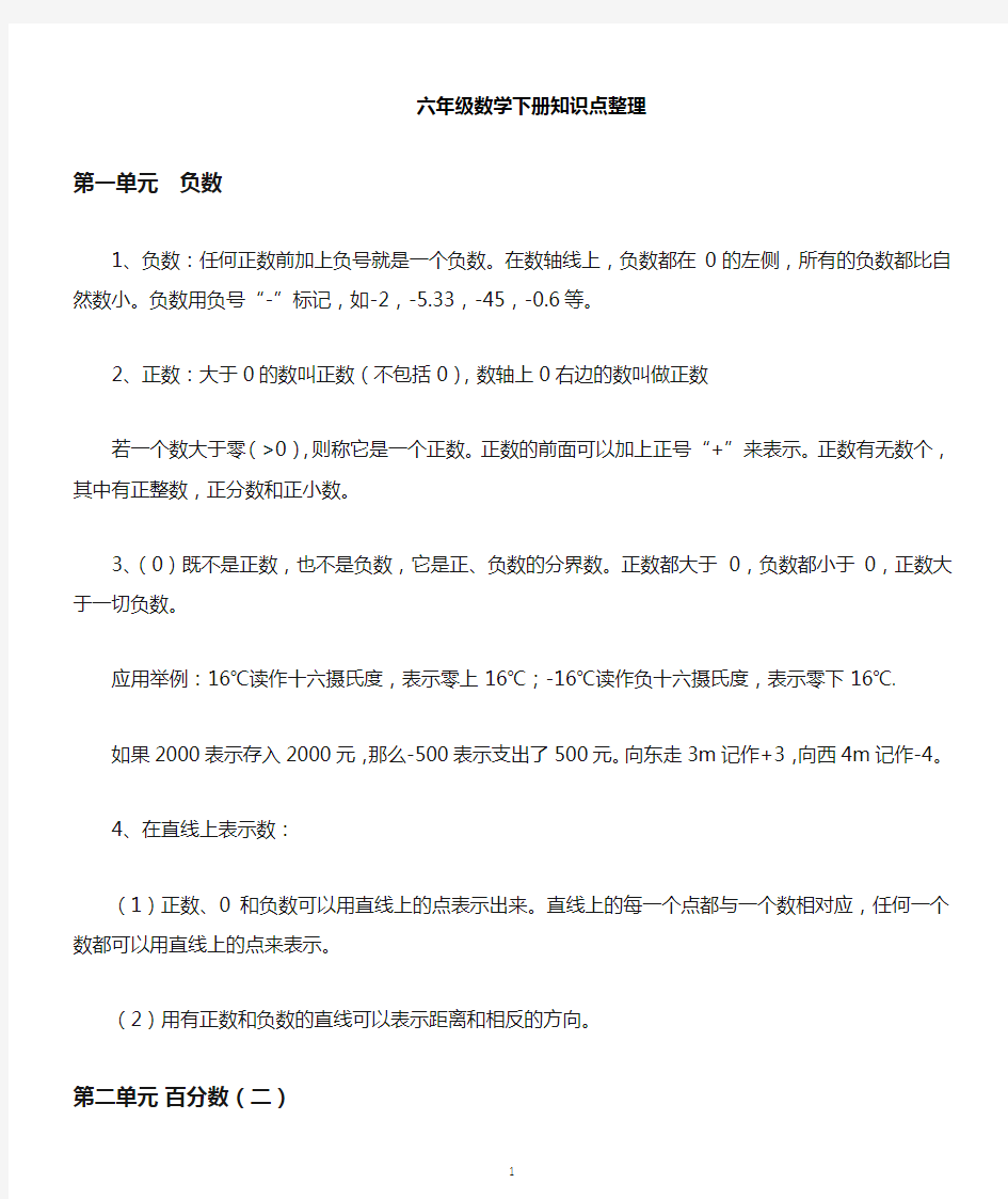 小学数学人教版六年级下册知识点整理(附对应题型练习)(直接打印每生一份复习必备)