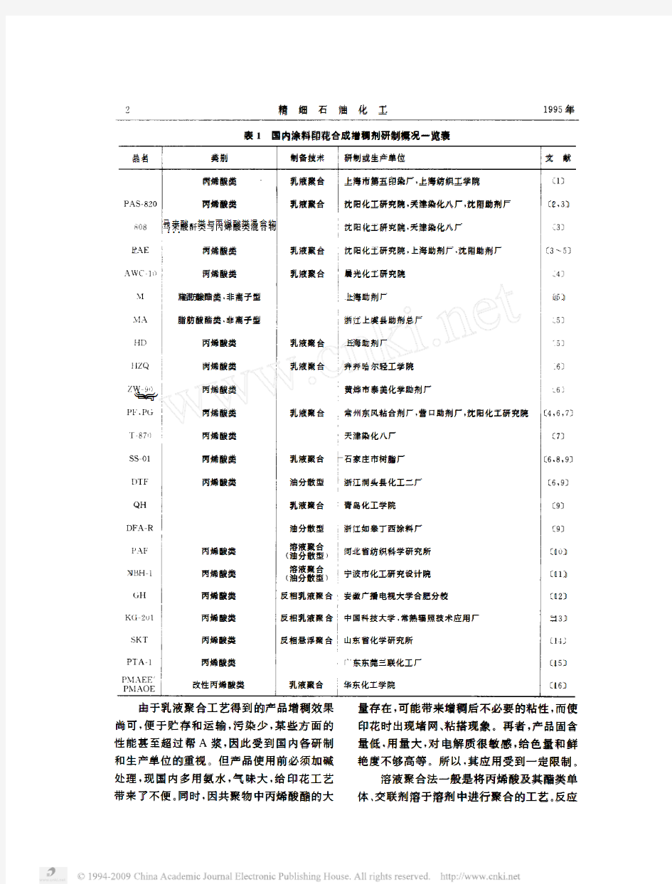 国内涂料印花合成增稠剂的现状及展望