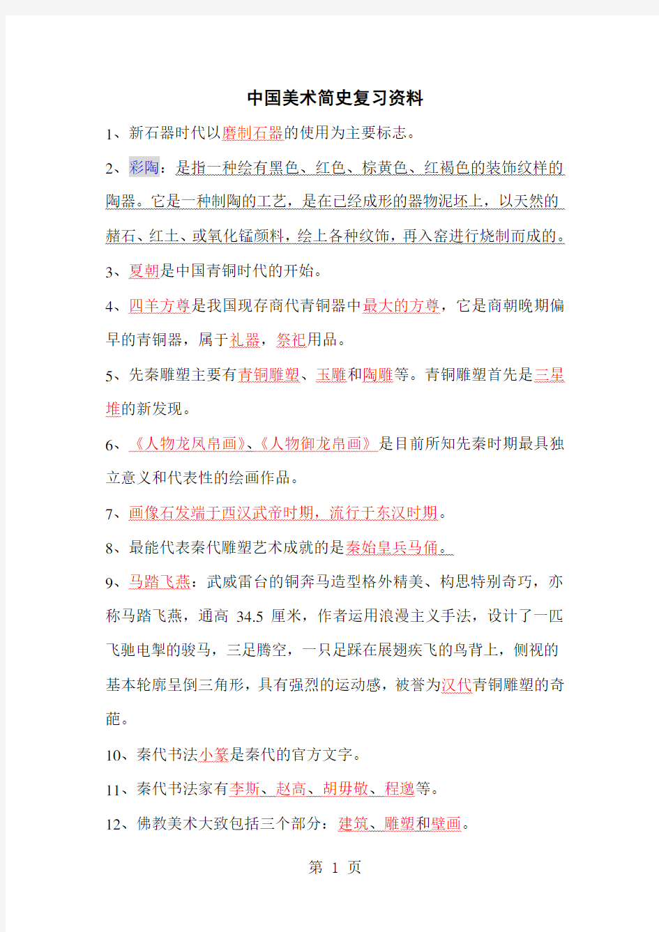中国美术简史复习资料共21页文档