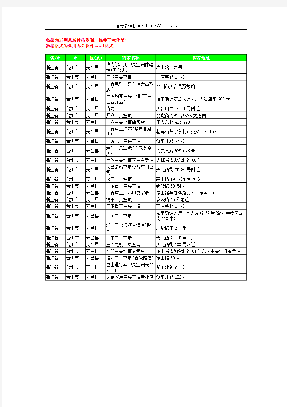 2020新版浙江省台州市天台县中央空调工商企业公司商家名录名单黄页联系方式大全25家