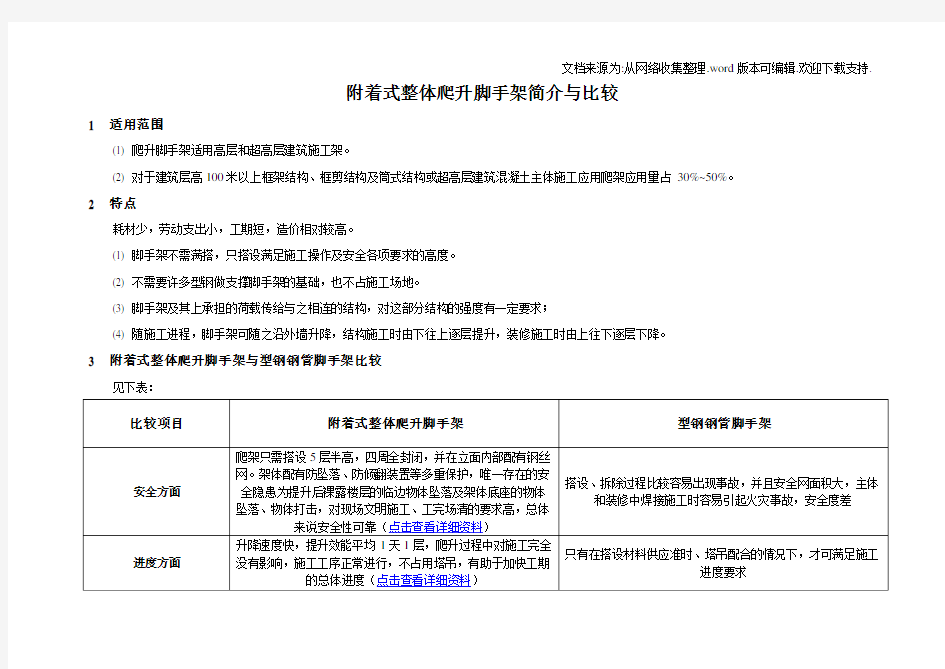 爬架与传统脚手架比较