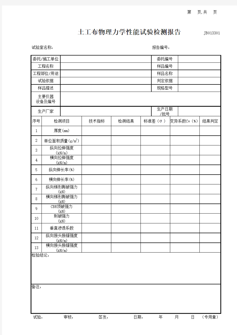 0923土工布物理力学性能试验检测报告