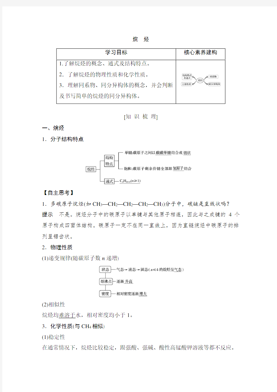 人教版高中化学必修二：烷烃 讲义及习题