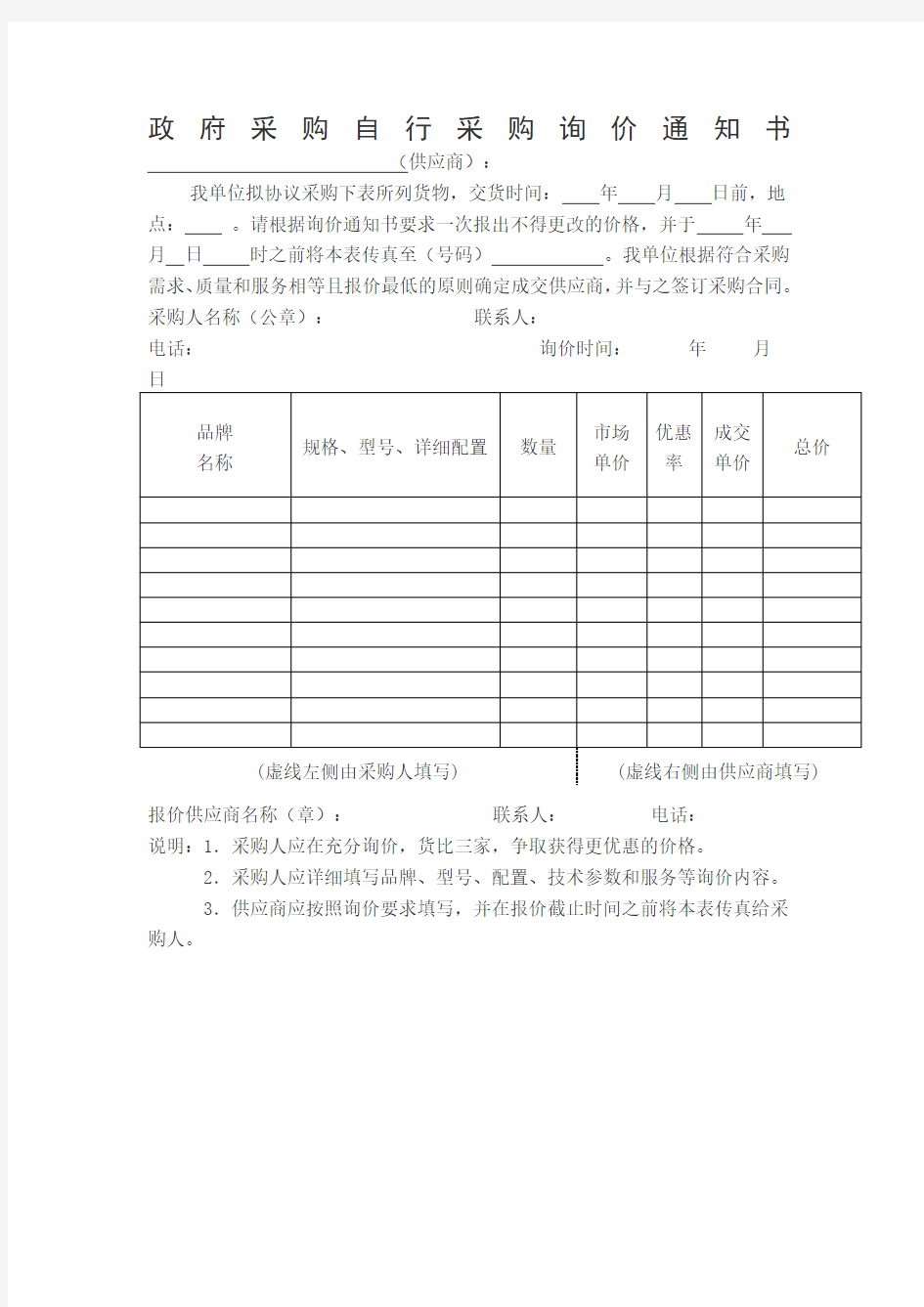 政府采购自行采购询价通知书