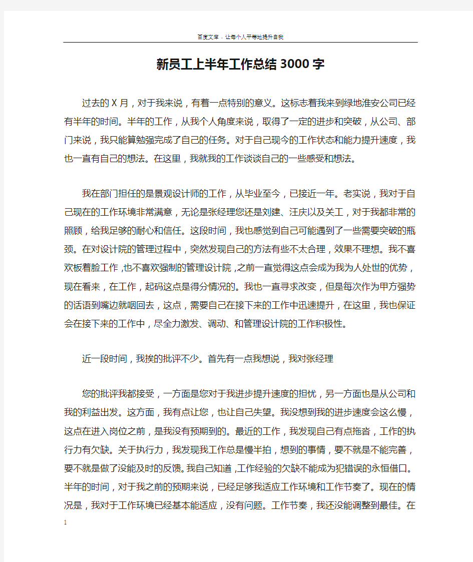 新员工上半年工作总结3000字