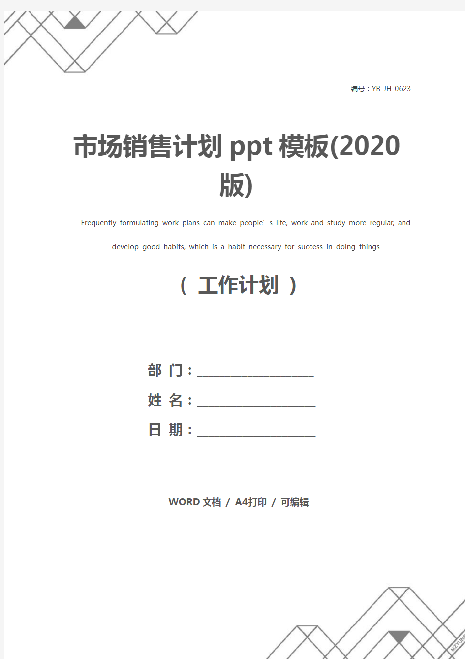 市场销售计划ppt模板(2020版)