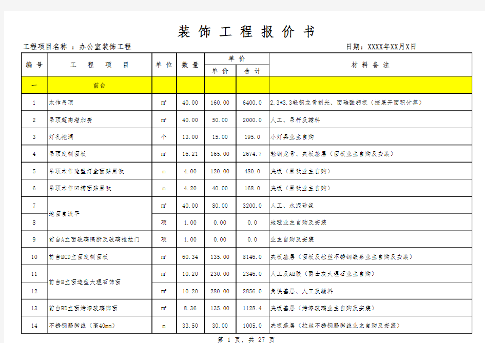 办公室装修预算书