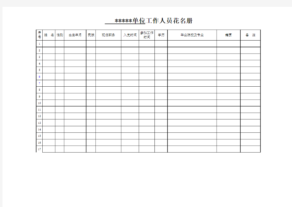 单位工作人员花名册样表