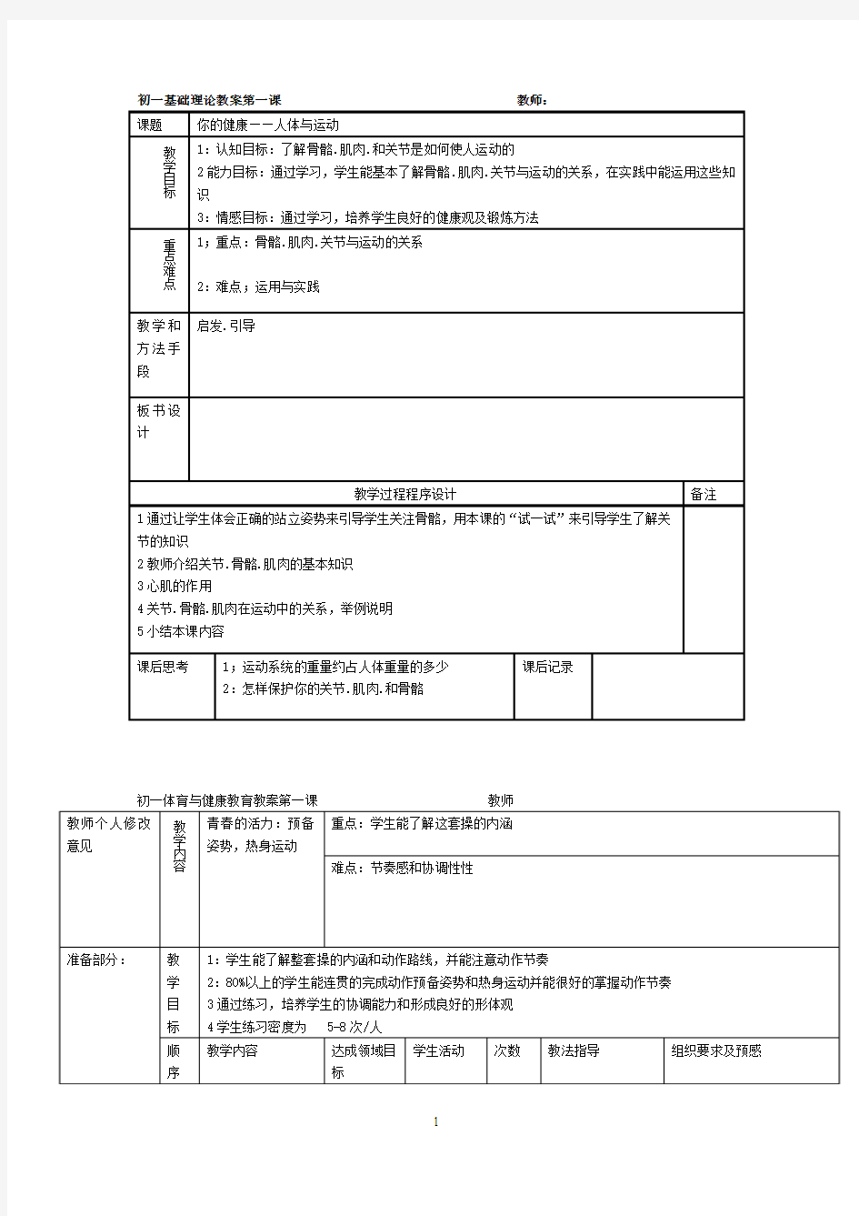 2013初中七年级全套体育教案(共36课)