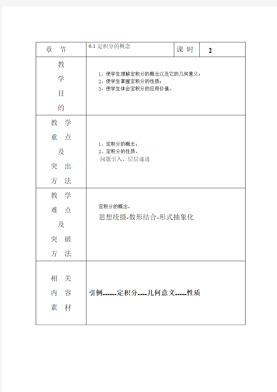 大学文科数学第六章定积分定义性质