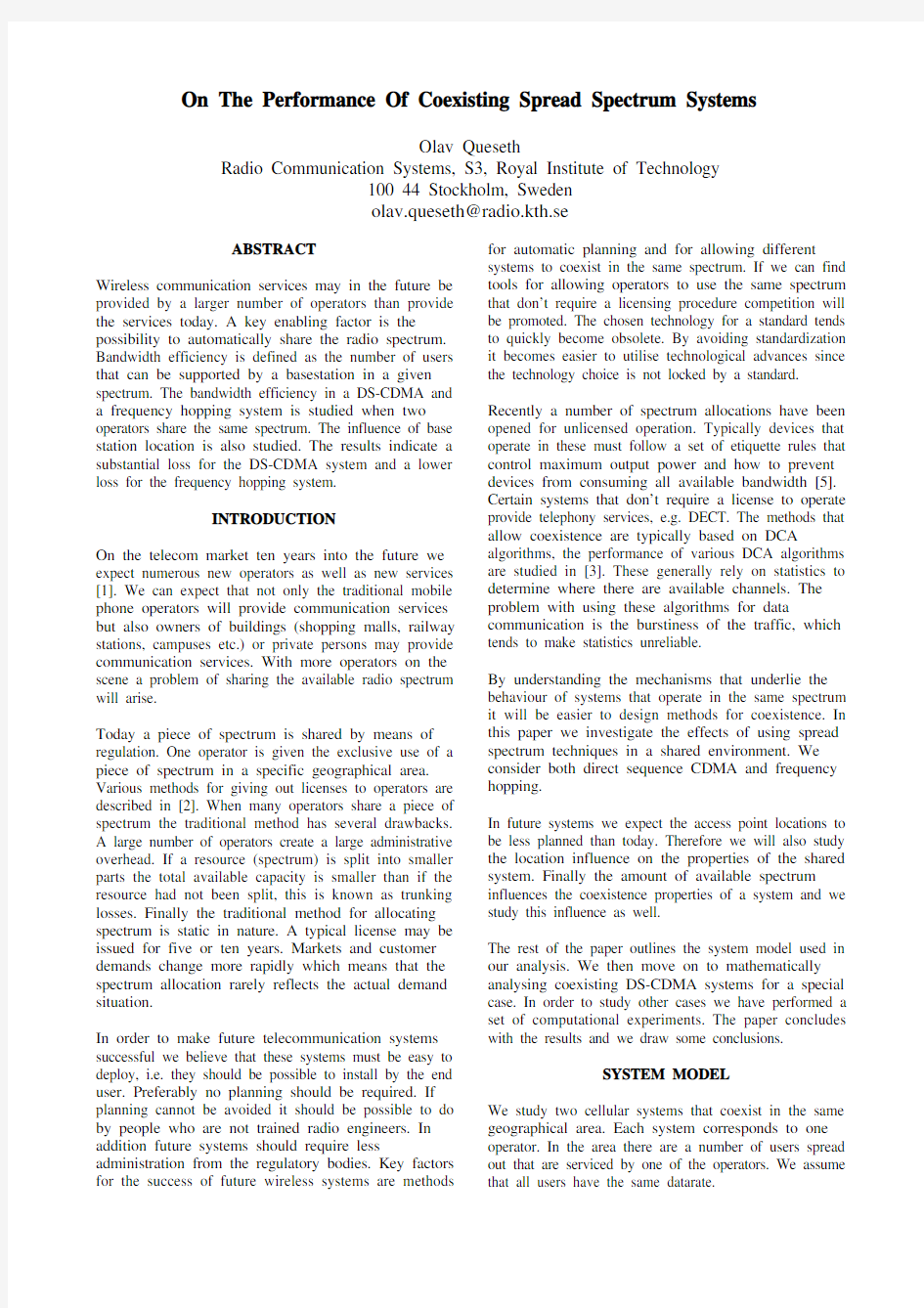 On the performance of coexisting spread spectrum systems