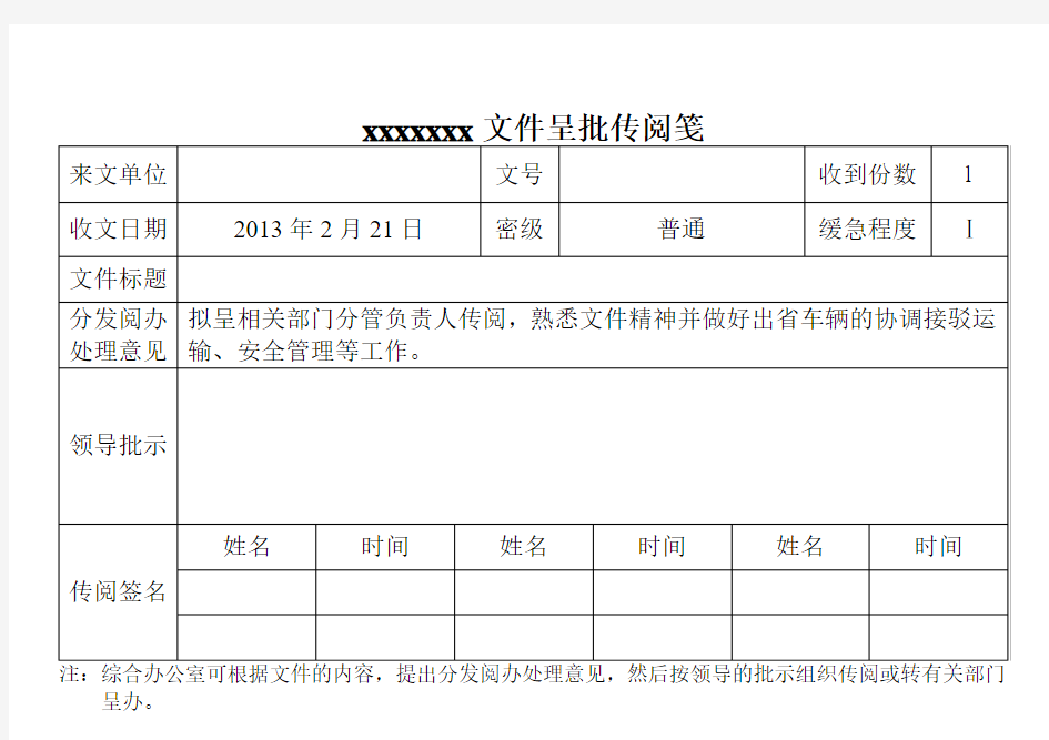 文件呈批传阅笺