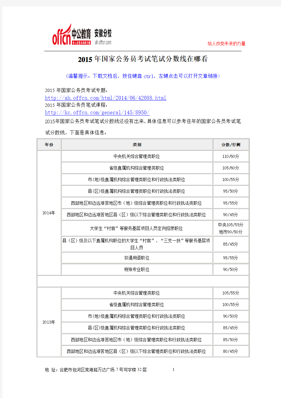 2015年国家公务员考试笔试分数线在哪看