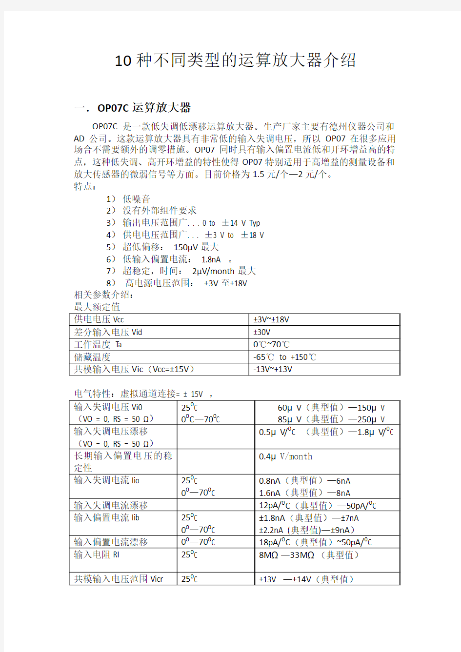 10种运算放大器