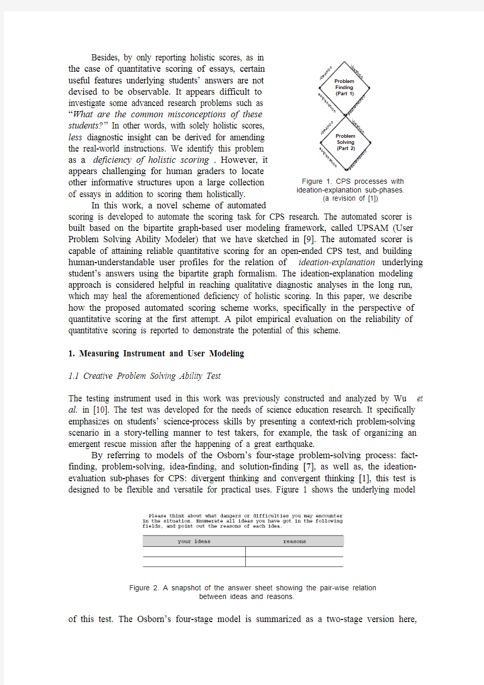 Automated scoring for creative problem solving ability with ideation-explanation modeling