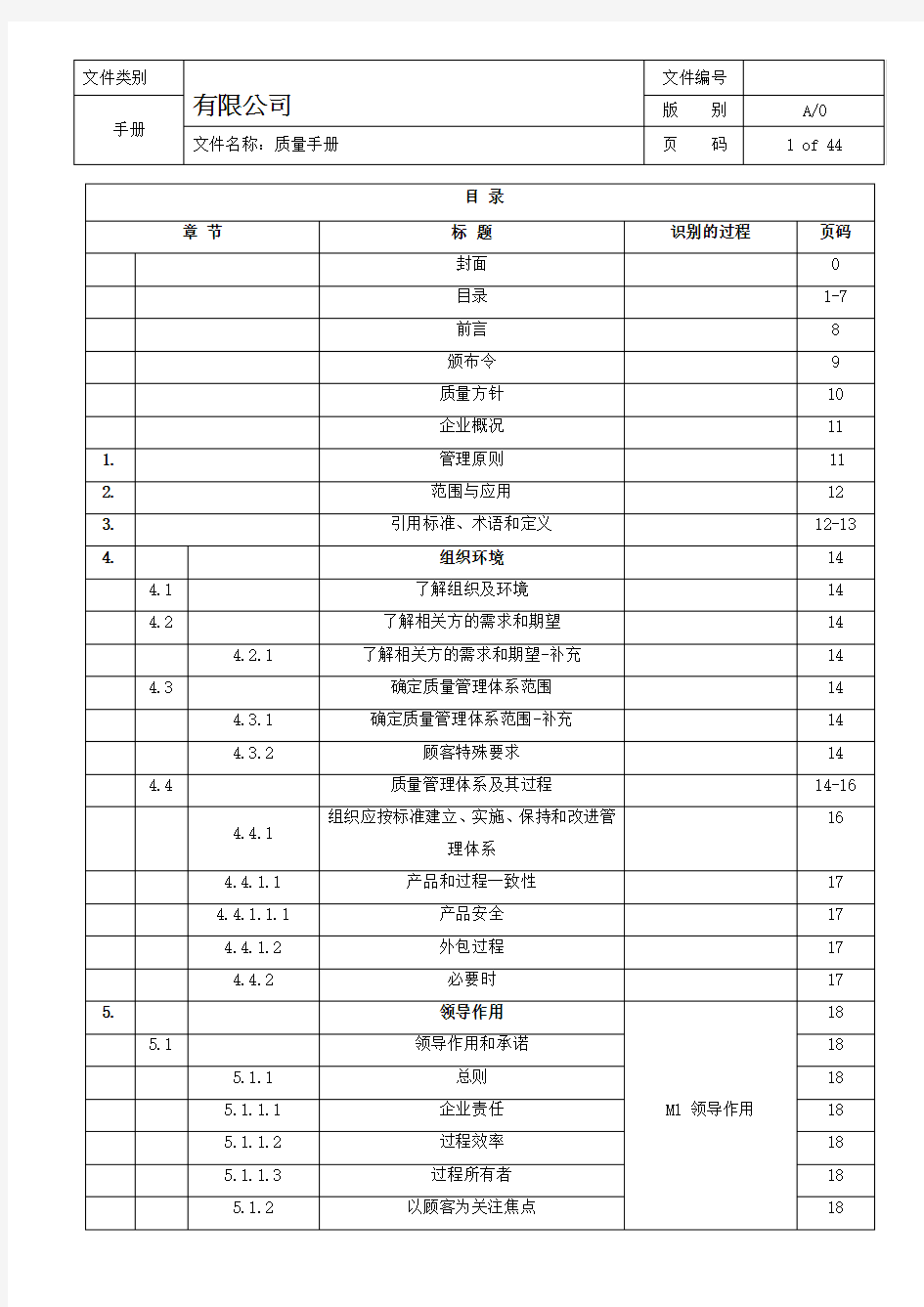 IATF16949-2016版-质量手册(过程方法)