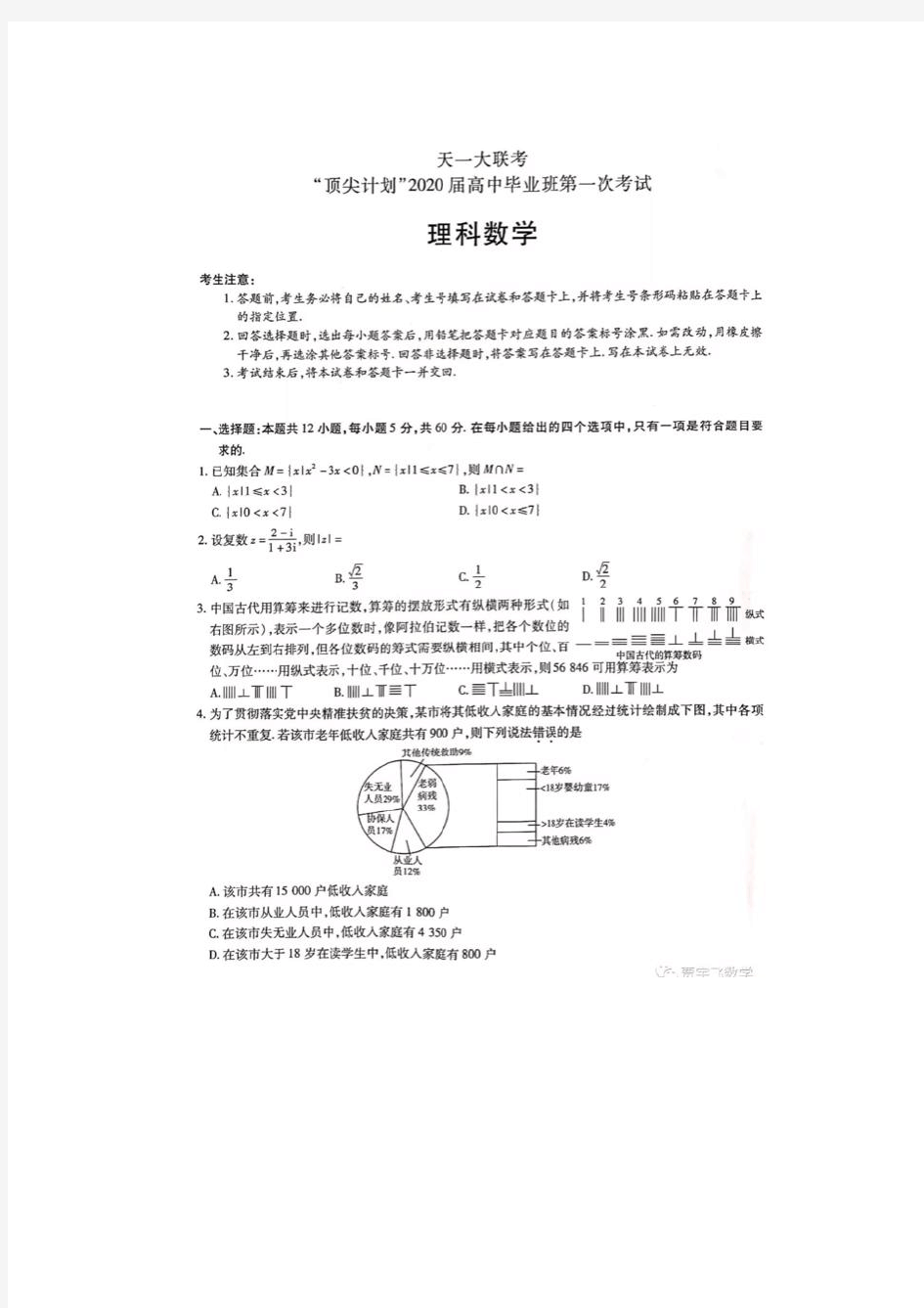 2020河南天一大联考“顶尖计划”高三第一次联考.数学