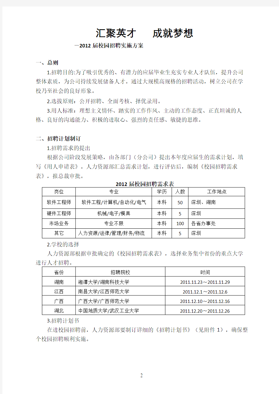 校园招聘实施方案(经典)