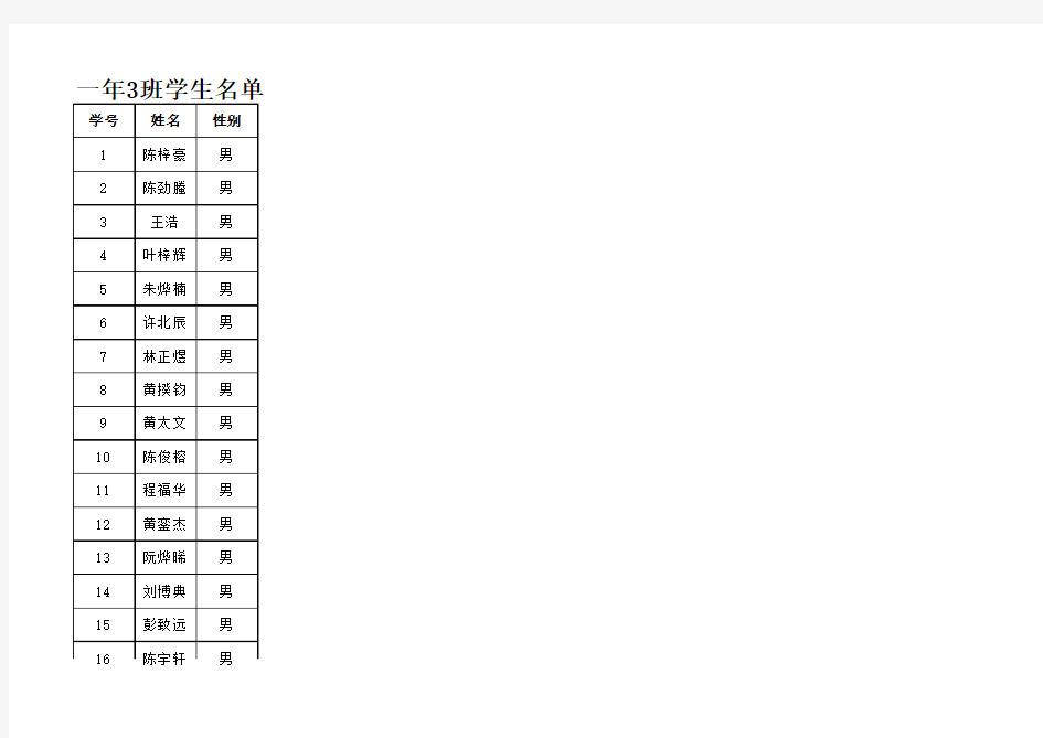 一年3班学生名单.xls