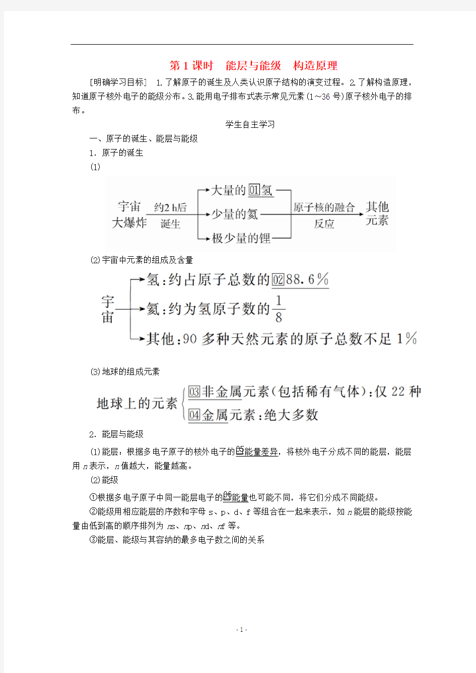 高中化学 第一章第一节 第1课时 能层与能级 构造原理教案 新人教版选修3