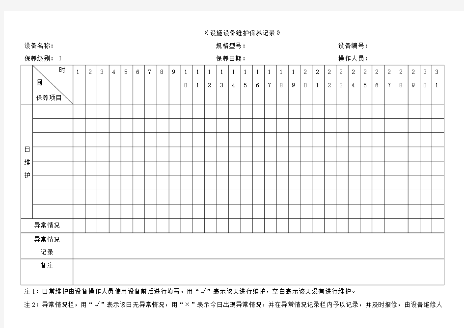 设施设备维护保养记录(包括日月周)