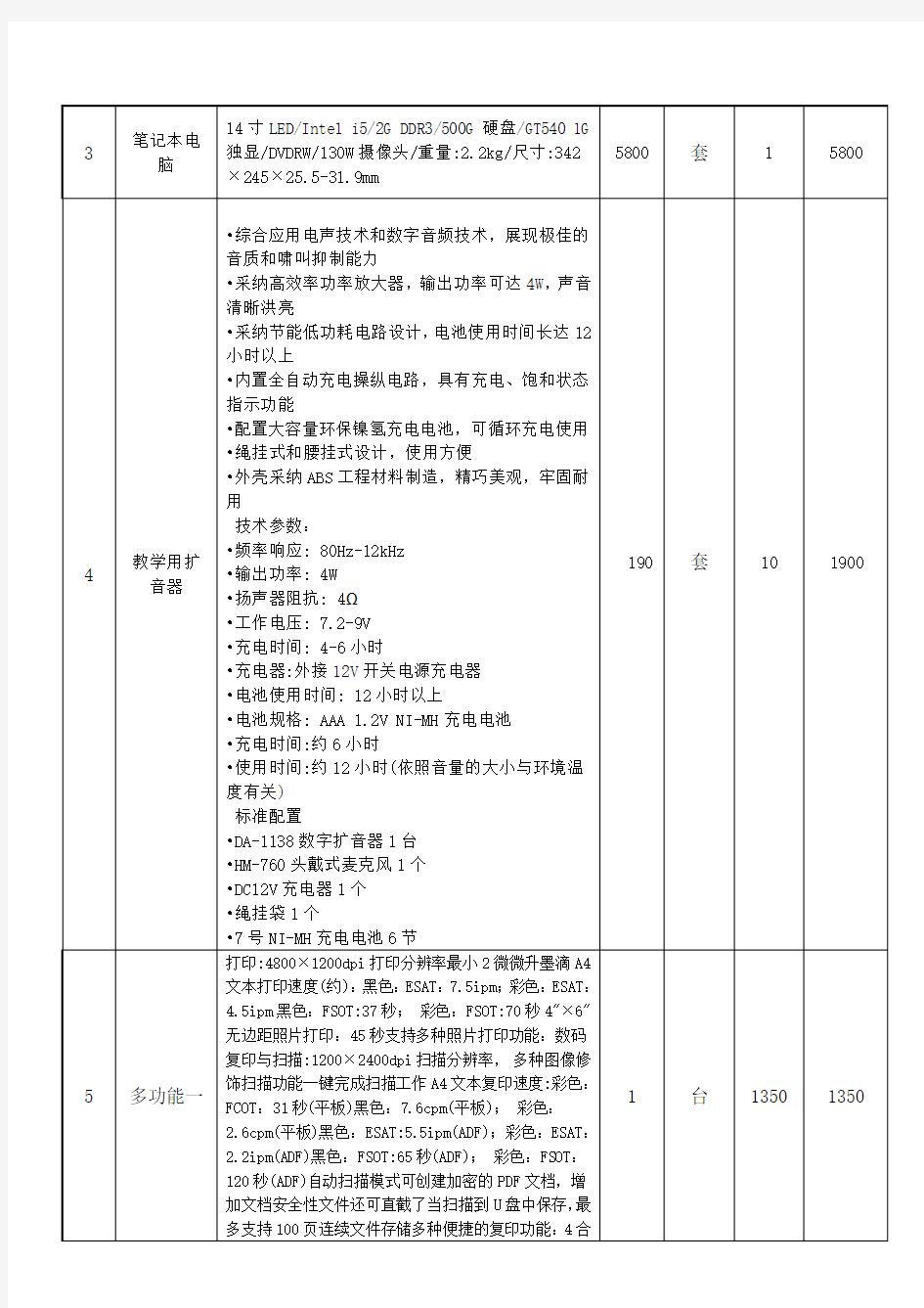 xx福平路第一小学教学设备预算清单