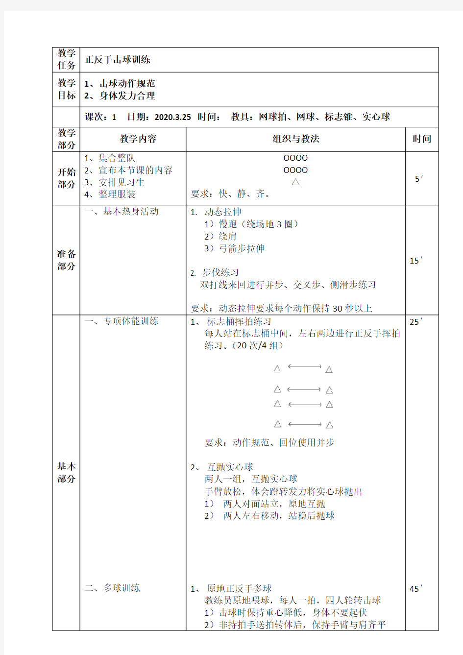 网球课专业教案