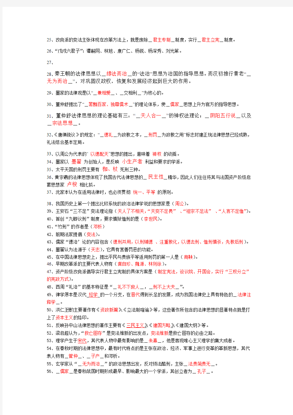 2012中国法律思想史网上作业