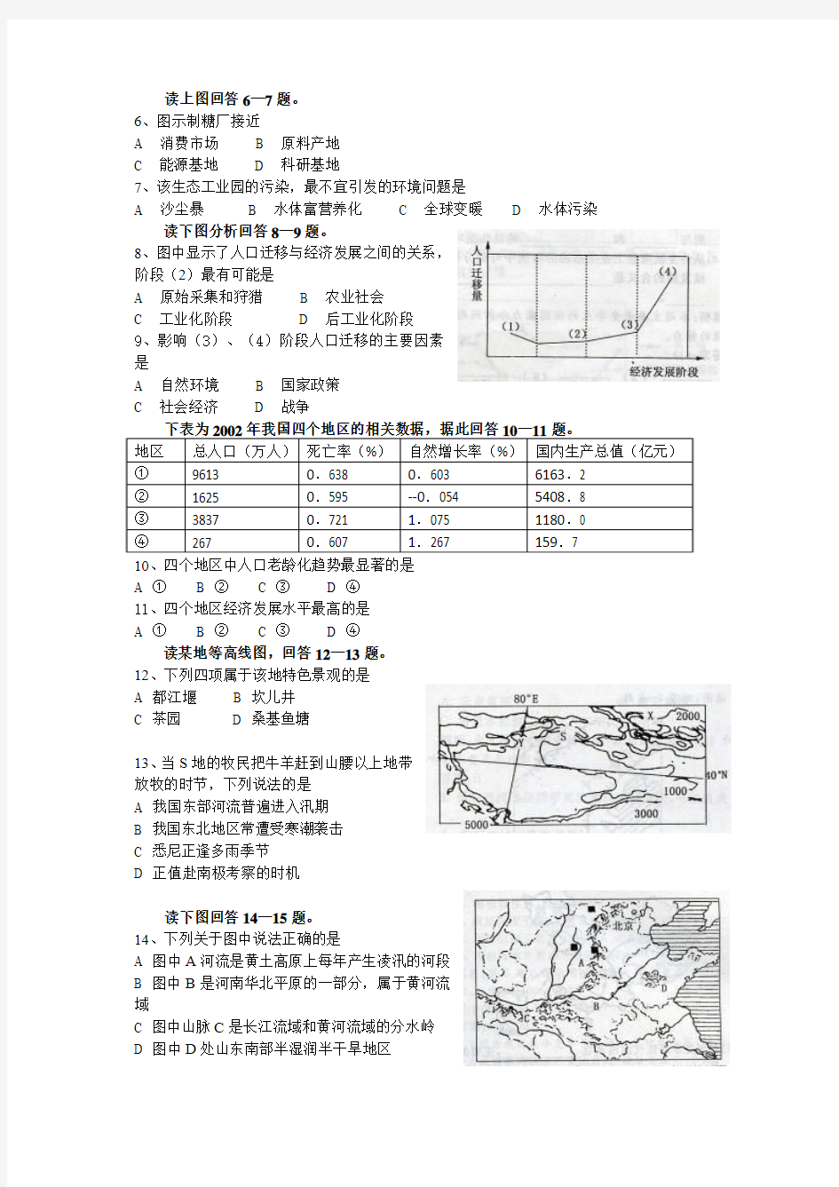 黑龙江省哈九中2009届高三地理第二次月考
