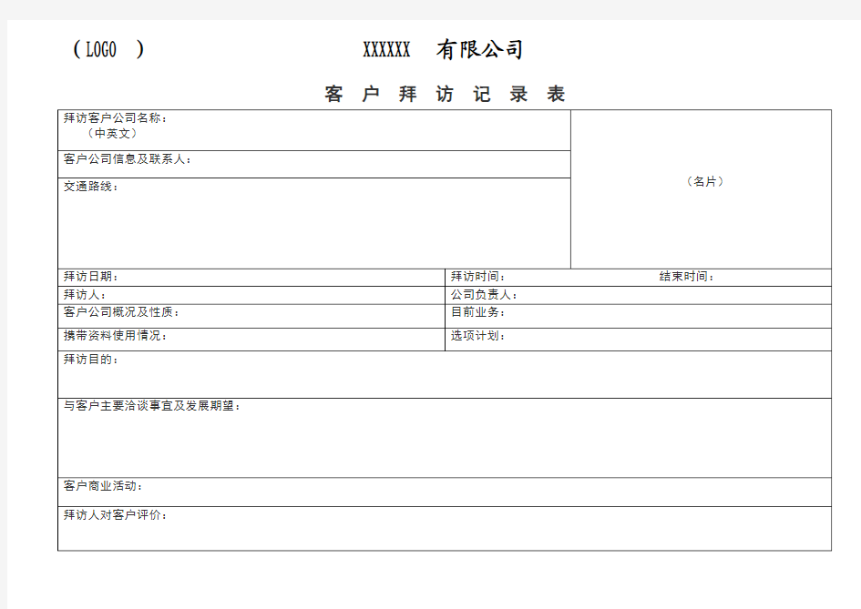 客户拜访记录表经典版