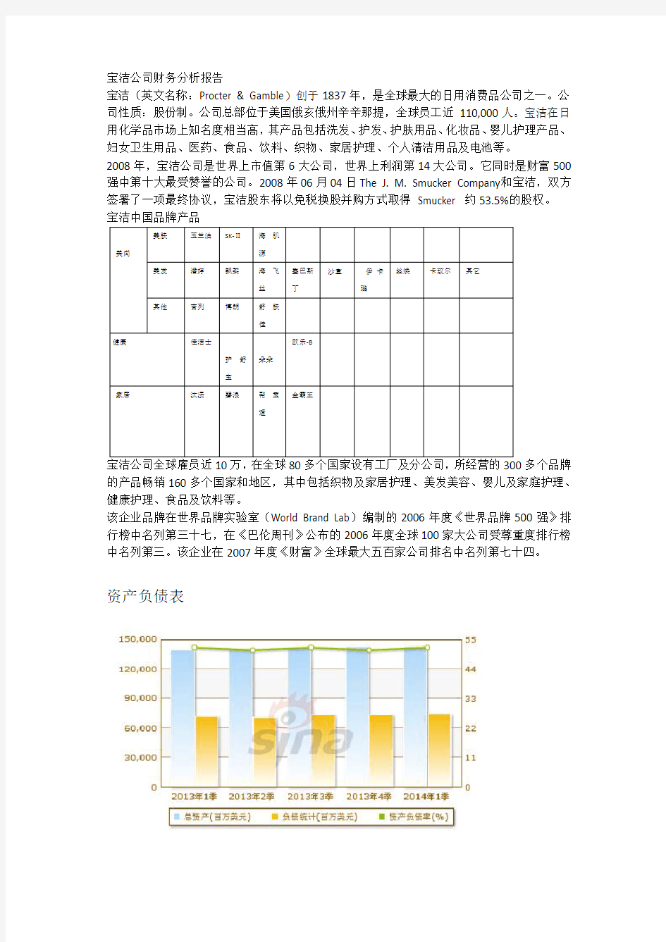 宝洁公司财务分析报告