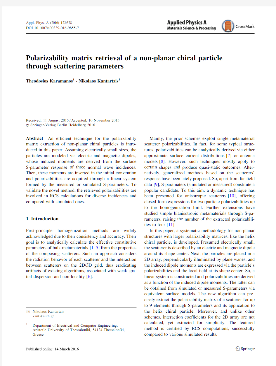 Polarizability matrix retrieval of a non-planar chiral particle through scattering parameters