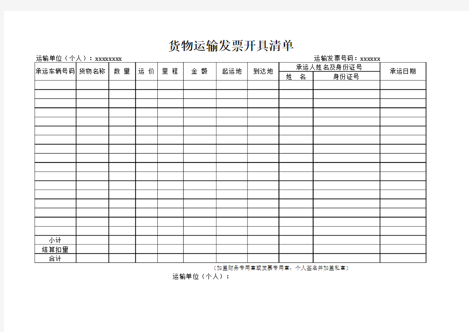 运输开票清单格式