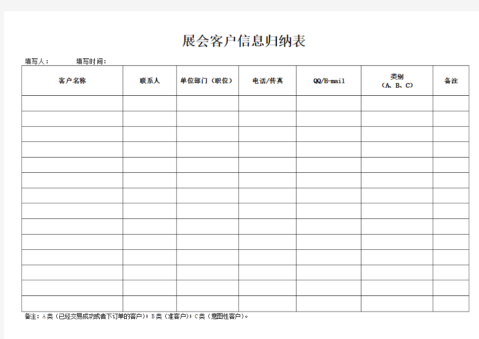 展会客户信息归纳表