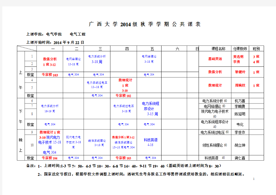 广西大学电气工程专硕课表