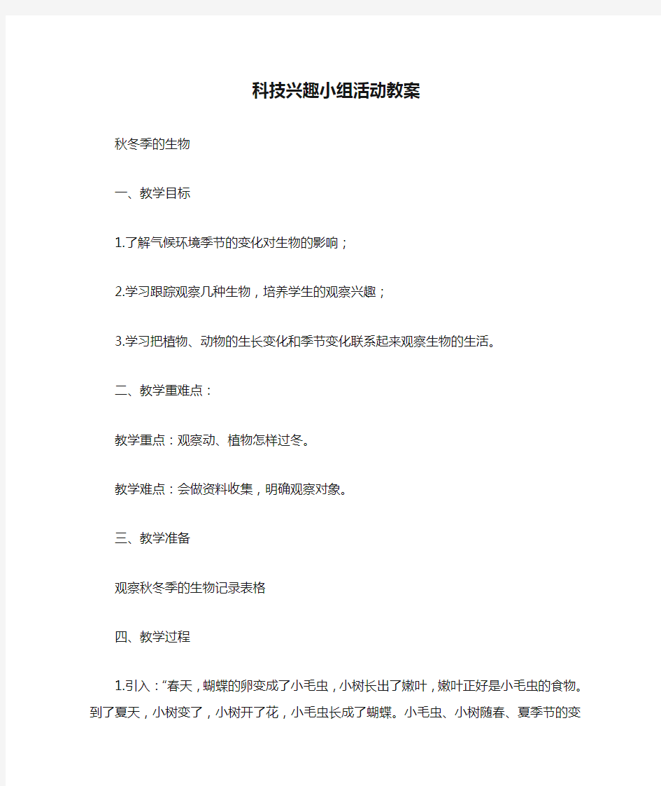 科技兴趣小组活动教案